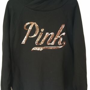 PINK Victoria's Secret Black Sequin Logo Women's Sweater